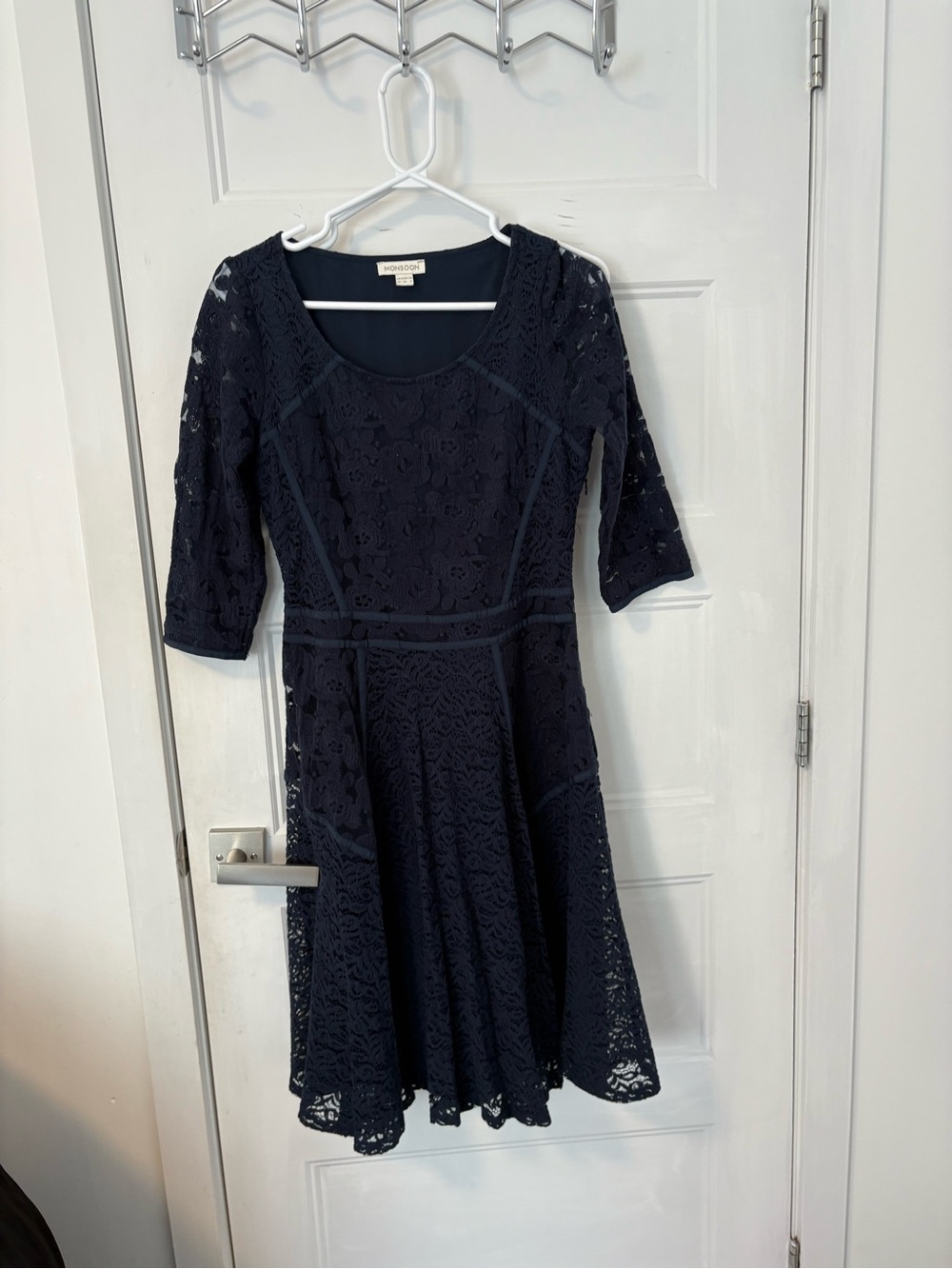 Monsoon Navy Lace A-Line Midi Dress